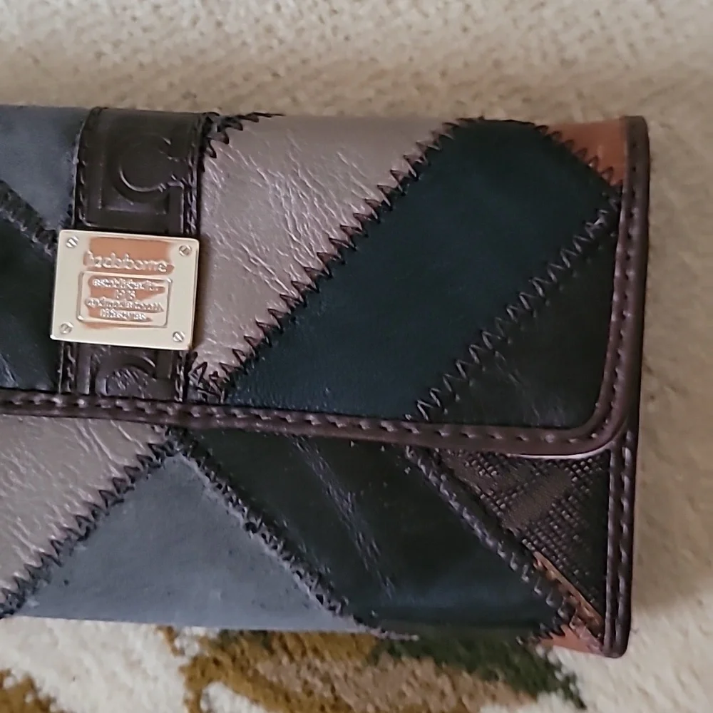 Liz Claiborne Women Brown Multicolor Patchwork Tri Fold Long Faux Leather Wallet